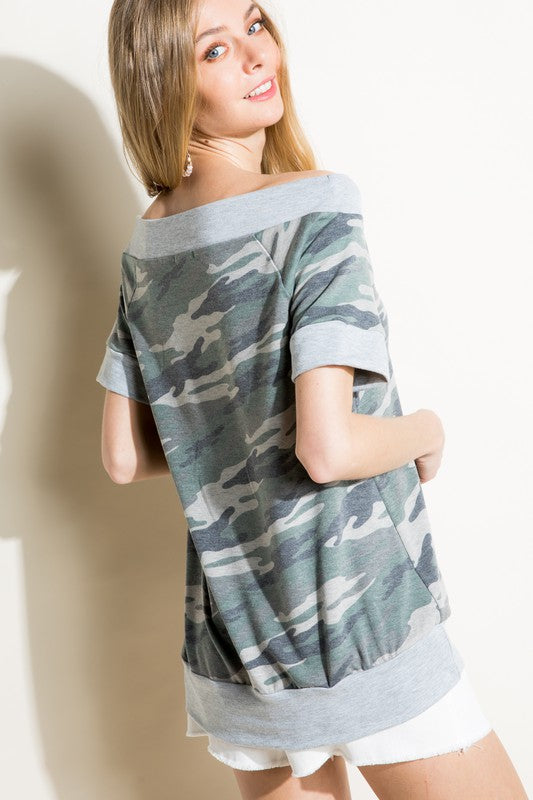 FRENCH TERRY CAMOUFLAGE PRINT TOP