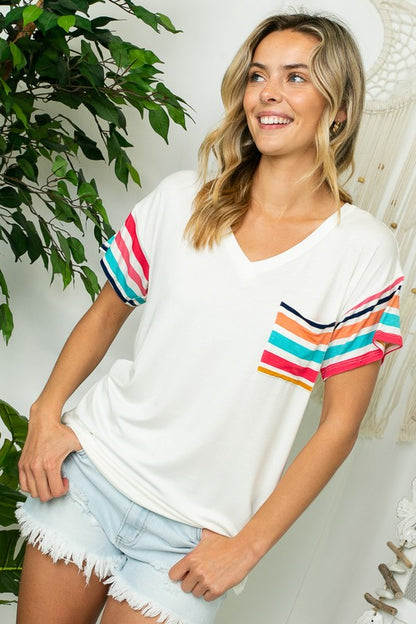 PLUS MULTI STRIPE MIXED BOXY TOP