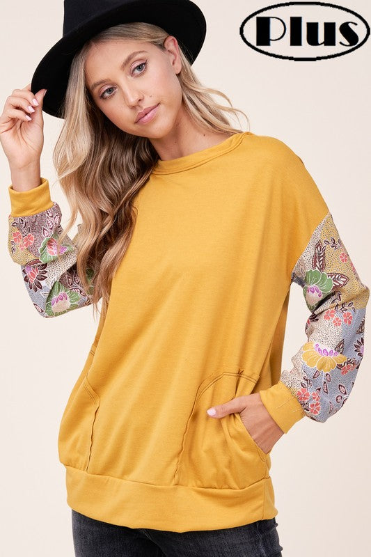 PLUS WOVEN FLORAL MIXED TOP