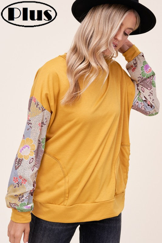 PLUS WOVEN FLORAL MIXED TOP