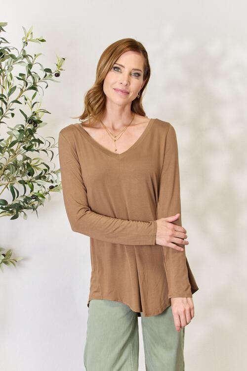 Zenana Full Size Long Sleeve V-Neck Top