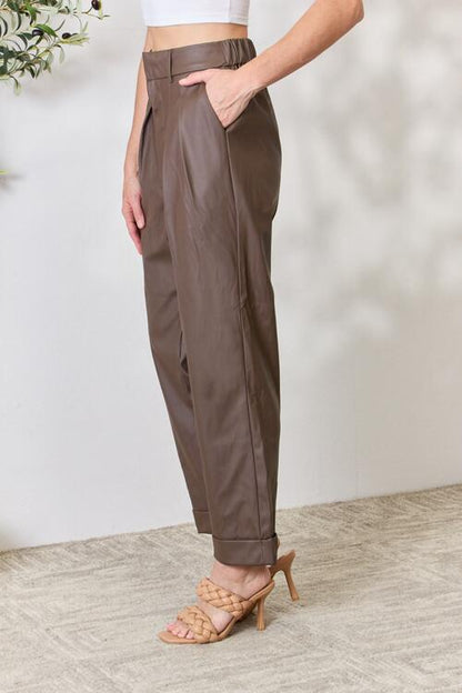 Zenana Leather Straight Pants