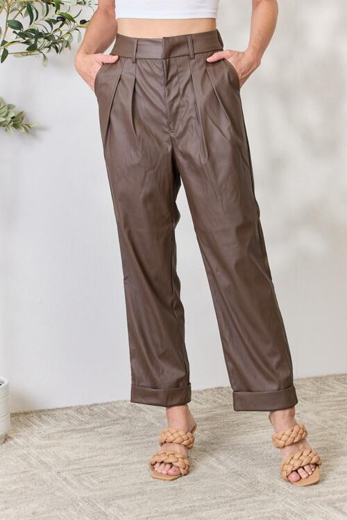 Zenana Leather Straight Pants