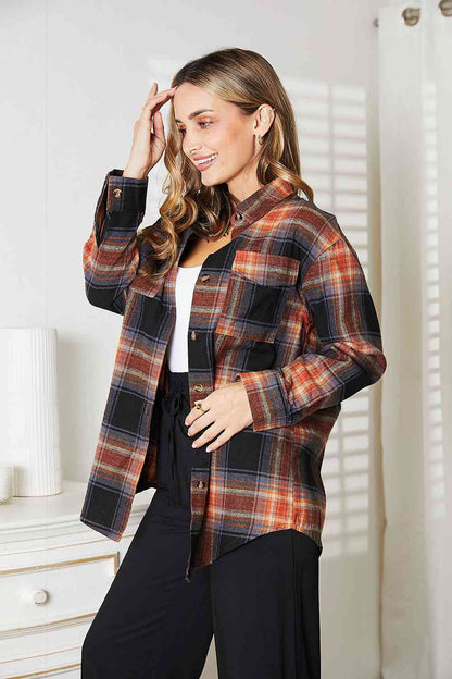 Double Take Plaid Dropped Shoulder Shirt