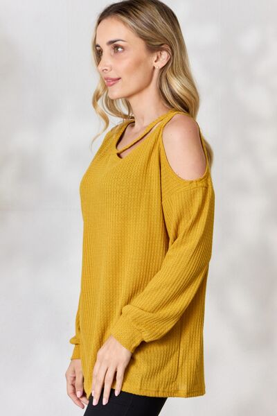 BiBi Cutout Long Sleeve Waffle Knit Top