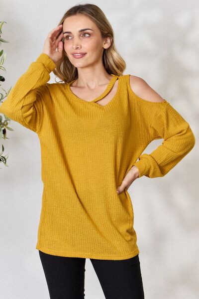 BiBi Cutout Long Sleeve Waffle Knit Top