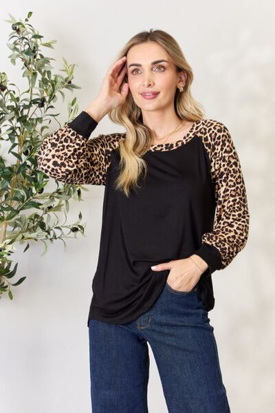 Celeste Full Size Leopard Round Neck Long Sleeve T-Shirt